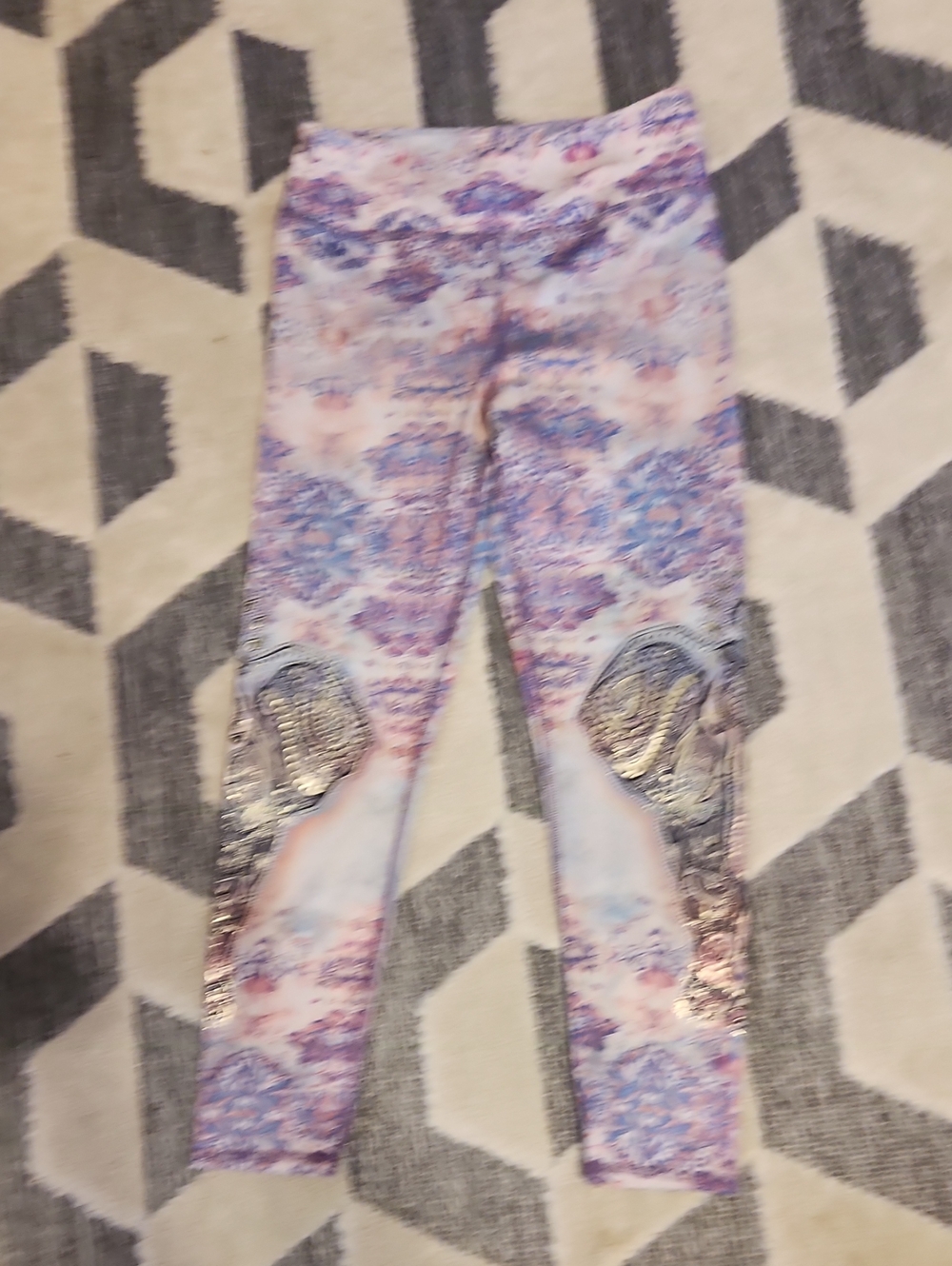Purple & Pink Floral-Print Women's Leggings with Metallic Knee Accents